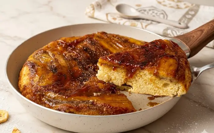 Bolo de Banana Caramelizada de Frigideira